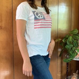T-shirt Lucky Brand Peace Insegna A Mano Blu - Taglia M Donna Nuova Con Etichetta
